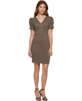 DKNY Women's Puff Sleeve Sheath Dress, Toffee, 12